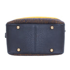 Hermes Victoria Leather Wool Yellow Orange Navy Shoulder Bag Gold — view 4