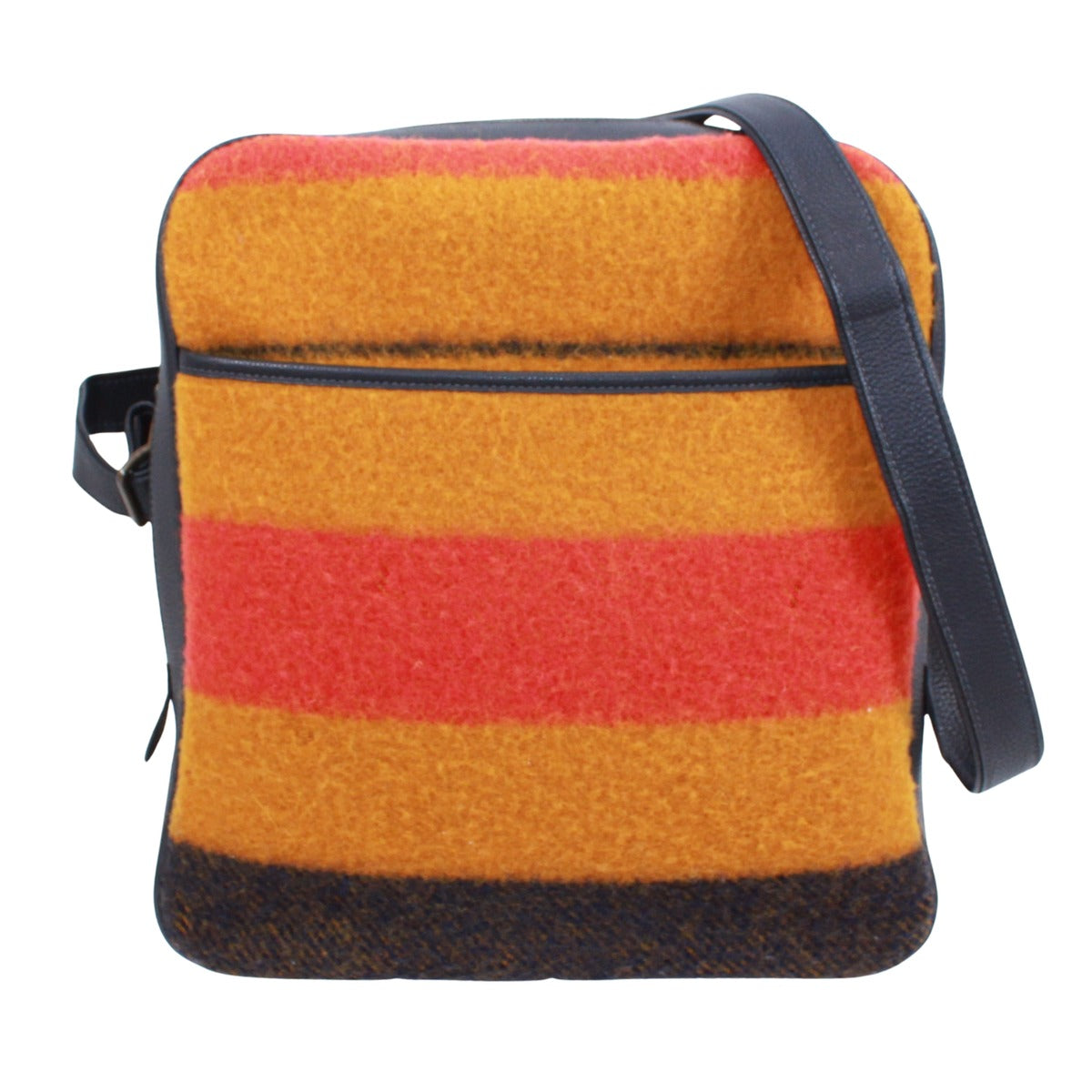 Hermes Victoria Leather Wool Yellow Orange Navy Shoulder Bag Gold