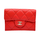 Chanel Quilted Flap Random Lambskin Red Trifold Wallet Silver