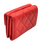 Chanel Quilted Flap Random Lambskin Red Trifold Wallet Silver — view 2
