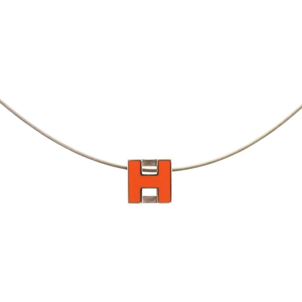 Hermes Cage Ash Cube Metal Orange Necklace