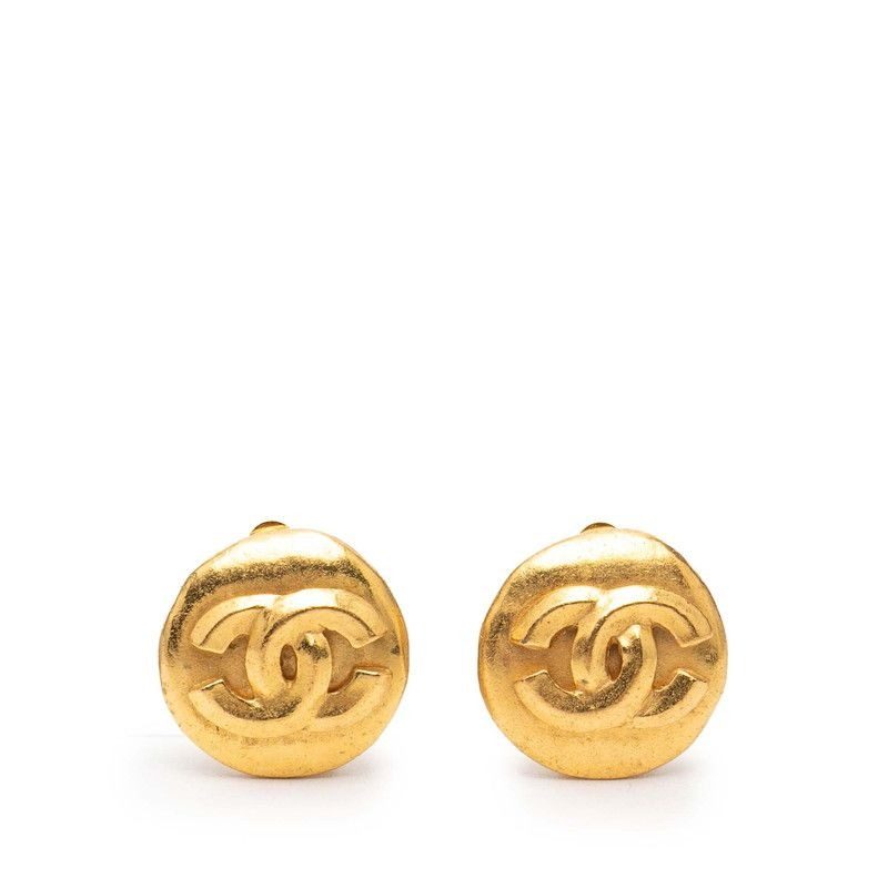 Chanel CC Logo Vintage Earrings Gold Plated