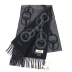 Hermes Any Mole 100% Cashmere Logo Fringed Bicolor Muffler Gray Black with Scarf — view 3