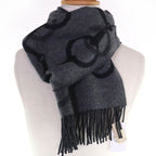 Hermes Any Mole 100% Cashmere Logo Fringed Bicolor Muffler Gray Black with Scarf — view 4