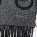 Hermes Any Mole 100% Cashmere Logo Fringed Bicolor Muffler Gray Black with Scarf — view 5