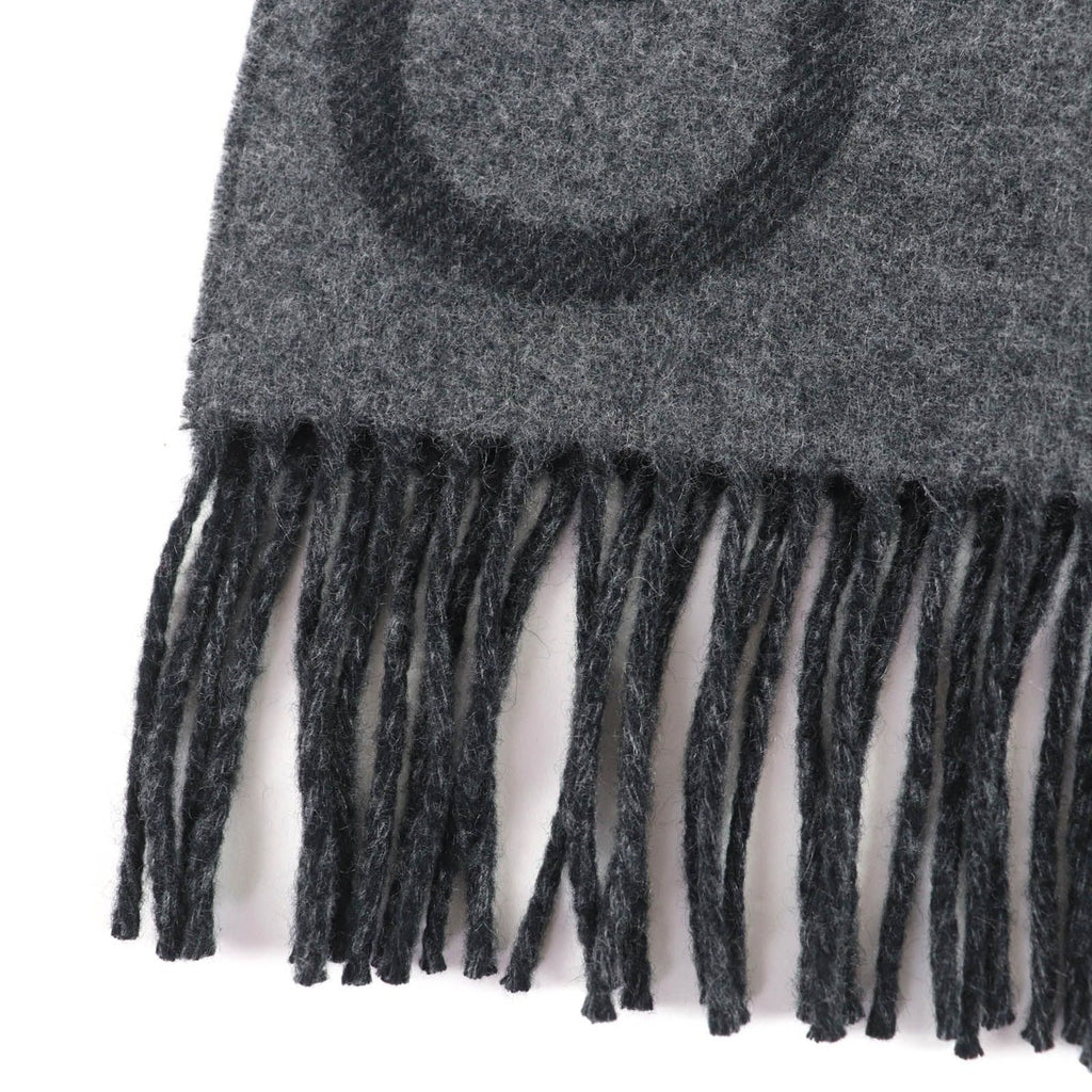 Hermes Any Mole 100% Cashmere Logo Fringed Bicolor Muffler Gray Black with Scarf — view 6