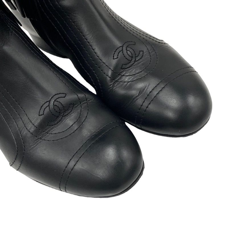 Chanel Boots Short Shoes Leather Black Coco Mark Fringe — view 2