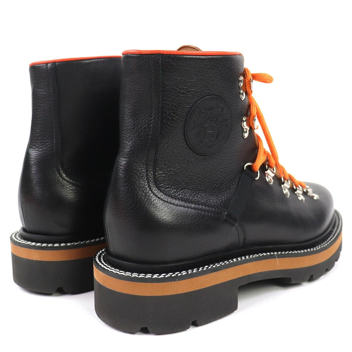 Hermes Hike Leather Logo Trekking Boots Short Black Brown Orange 41 Handbag — view 7