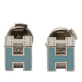 Hermes Cage de Ash Cube Earrings Silver Light Blue Metal Enamel