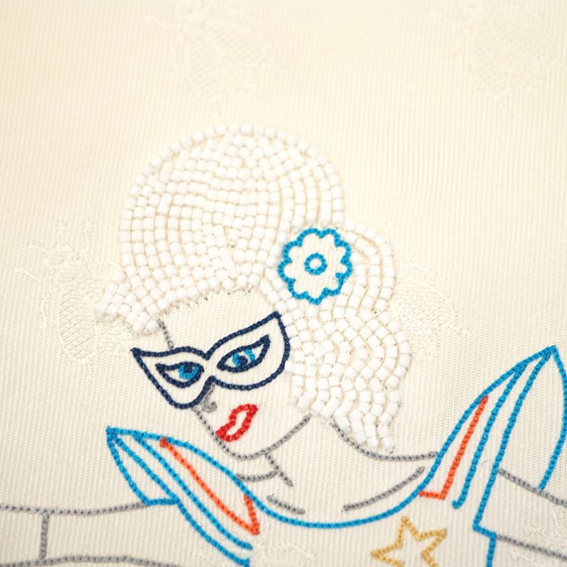 Hermes Story Triangle Scarf Embroidered Beaded Carre Silk Ivory 0109 — view 4