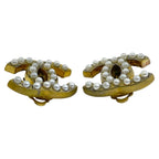 Chanel Earrings 01 A Coco Mark Faux Pearl Gold GP Accessories Jewelry — view 8