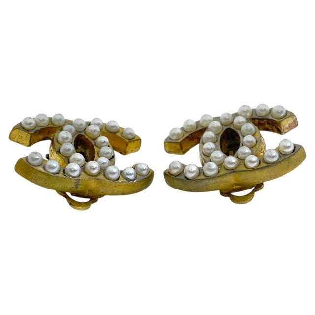 Chanel Earrings 01 A Coco Mark Faux Pearl Gold GP Accessories Jewelry — view 8