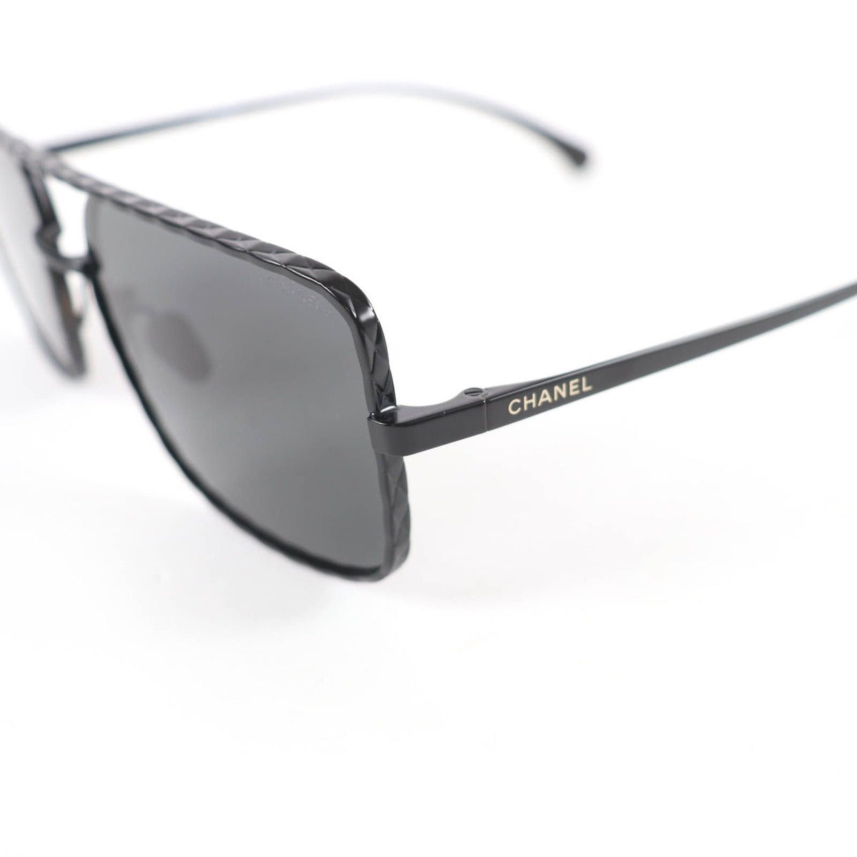 Chanel Pilot Sunglasses Logo Quilted Two Bridge Black — view 7