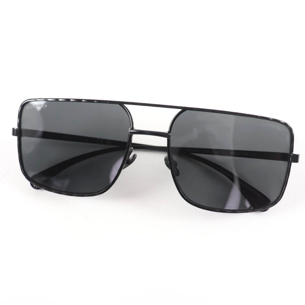Chanel Pilot Sunglasses Logo Quilted Two Bridge Black