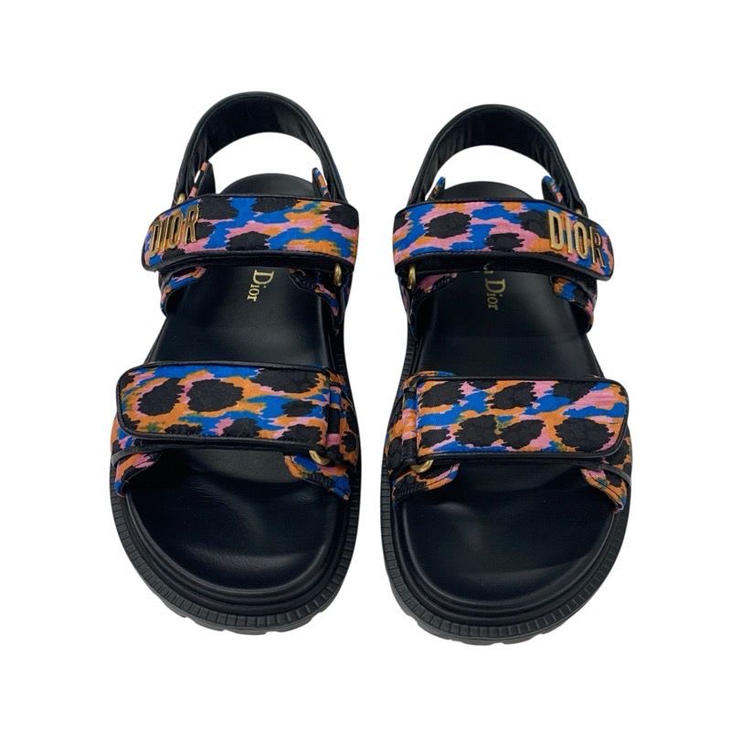 Christian Dioract Sandals Shoes Leather Black Multicolor Logo Velcro Strap — view 2