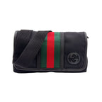 Gucci Interlocking Logo Leather Nylon Green Black Red Belt Bag Silver