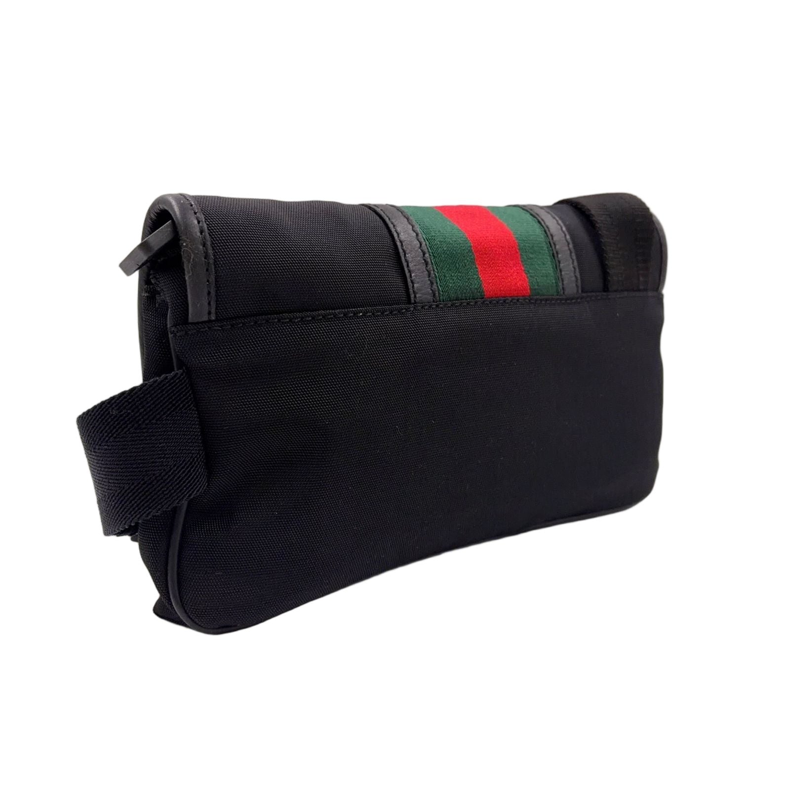 Gucci Interlocking Logo Leather Nylon Green Black Red Belt Bag Silver — view 2