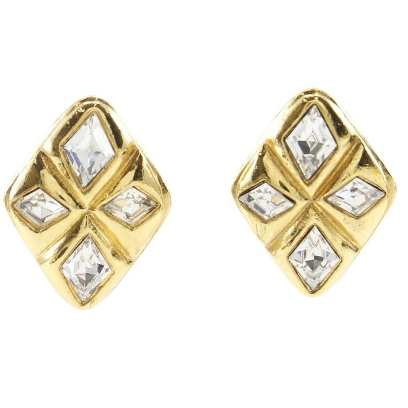 Chanel Bijoux Vintage Gold Plated and Rhinestone 22.5 g Earrings