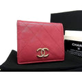 Chanel Cruise Line Coco Marc Classe Caviar Leather Fold Wallet In Burgundy Cb1956