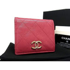 Chanel Cruise Line Coco Marc Classe Caviar Leather Fold Wallet In Burgundy Cb1956