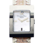 Dior Christian Watch Maris Square White Shell Dial Pearl Chain D Logo