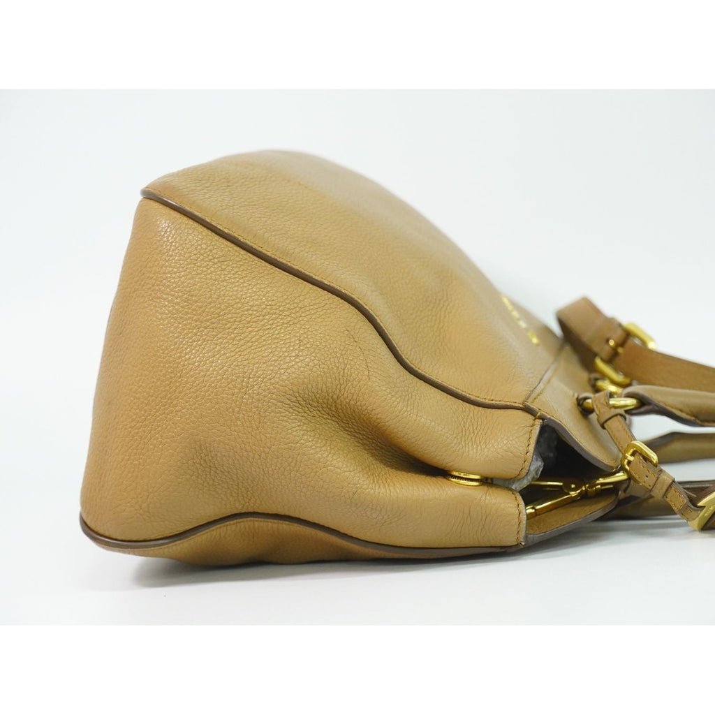 Prada Leather 2-Way Shoulder Bag Pochette Beige Outside — view 5