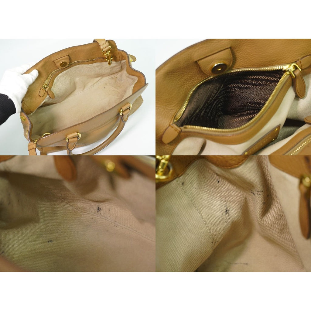 Prada Leather 2-Way Shoulder Bag Pochette Beige Outside — view 8