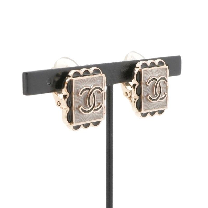 Chanel Earrings Gold Black Gray Coco Mark — view 8