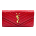 Saint Laurent Paris Monogram Large Flap Leather Red Wallet Gold