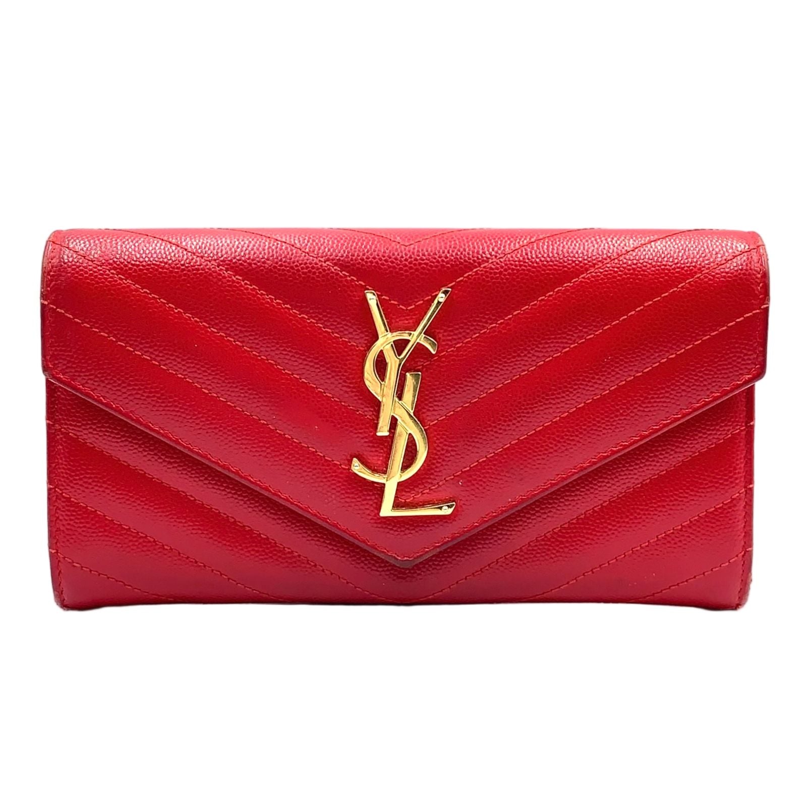 Saint Laurent Paris Monogram Large Flap Leather Red Wallet Gold