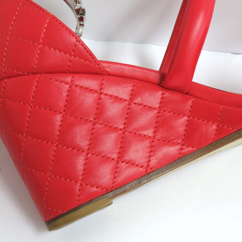Chanel Sandals Wedge Sole Quilted Metal Strap 36 Half — view 6