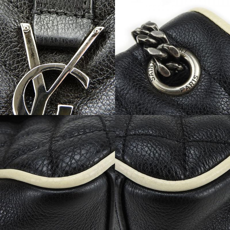 Saint Laurent Shoulder Bag Satchel Envelope Leather Black Ivory Silver Hardware — view 6