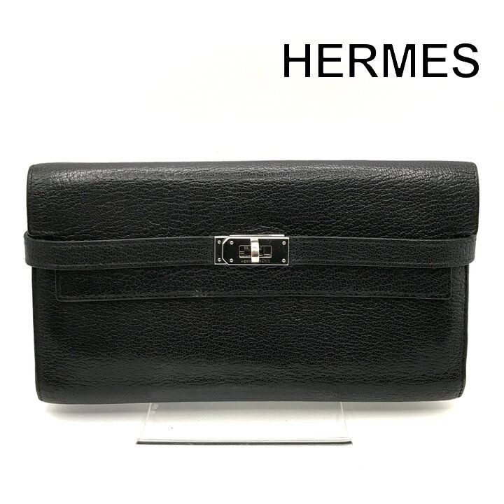 Hermes Kelly Turnlock Leather Wallet Black
