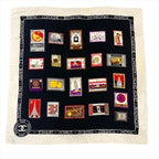 Chanel CC Logo Large Scarf Silk Worl Pattern Black Red White — view 2