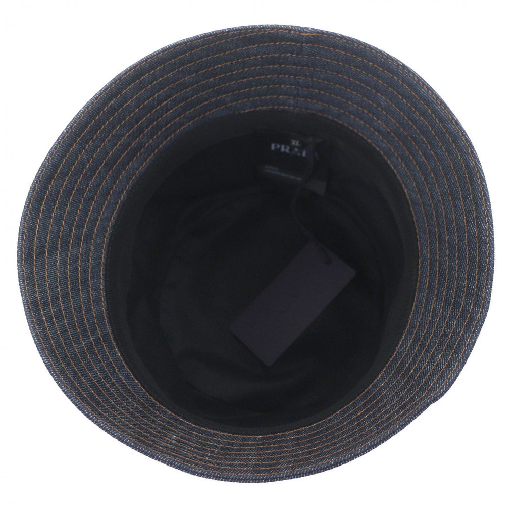 Prada 100% Cotton Cowhide Triangle Logo Plate Blue Denim Hat — view 7