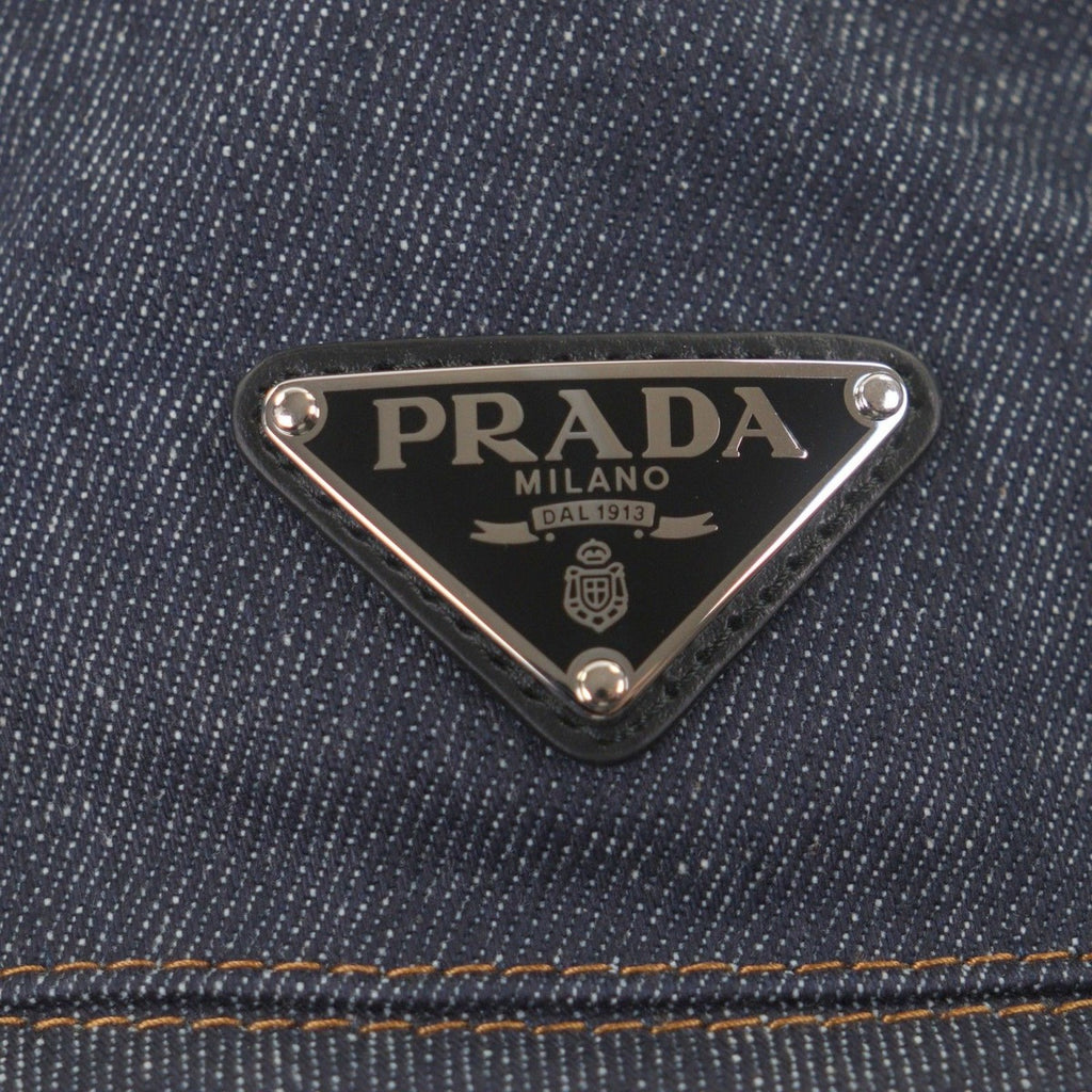 Prada 100% Cotton Cowhide Triangle Logo Plate Blue Denim Hat — view 8
