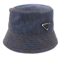 Prada 100% Cotton Cowhide Triangle Logo Plate Blue Denim Hat