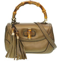 Gucci New Bamboo Shoulder Handbag Leather With Gold Strap 0020