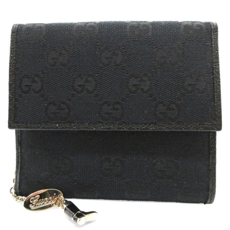 Gucci GG Canvas Leather Black W Hook Wallet 0111