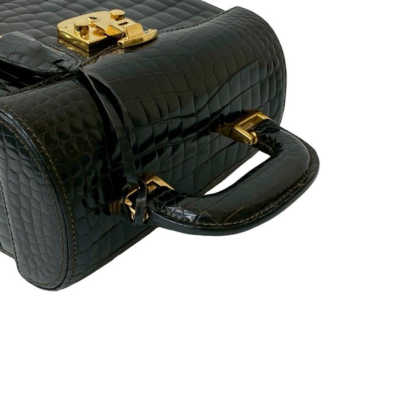 Gucci Vintage Ladylock Croco Leather Handbag Vanity Bag