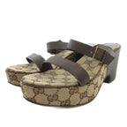 Gucci Sandals GG Canvas 36 Leather Brown Platform Thick Sole FF GY18