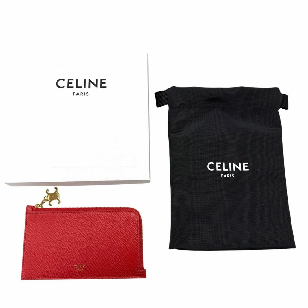 Celine Leather Triomphe Zip Long Card Case Red Gold — view 2