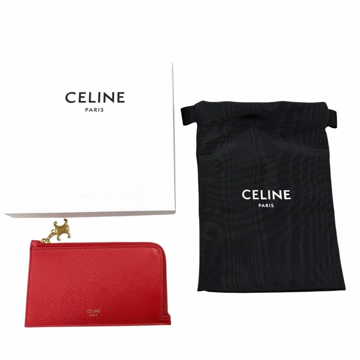 Celine Leather Triomphe Zip Long Card Case Red Gold — view 2