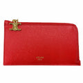 Celine Leather Triomphe Zip Long Card Case Red Gold