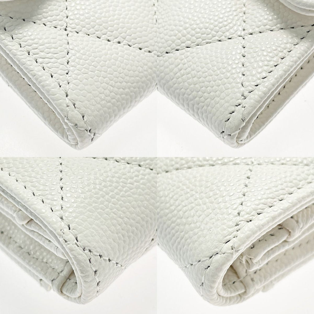 Chanel Quilted White Card Case Coco Mark Caviar Leather — view 9