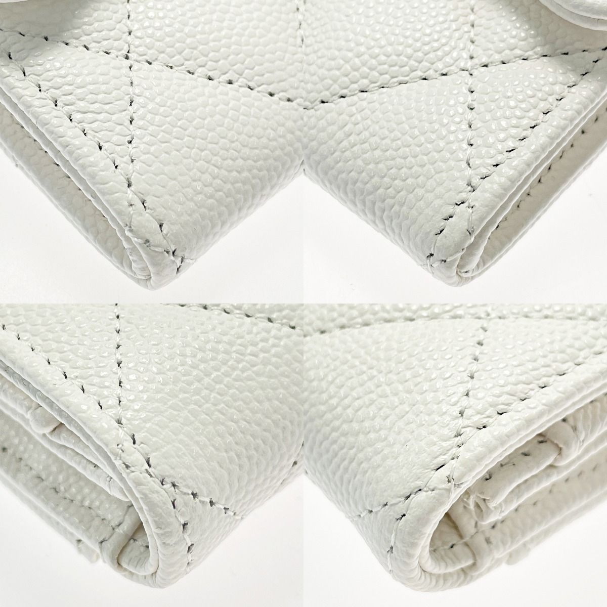 Chanel Quilted White Card Case Coco Mark Caviar Leather — view 9