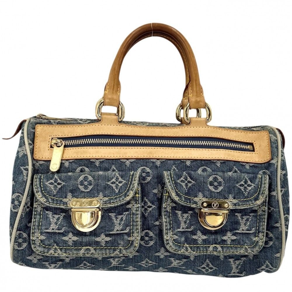 Louis Vuitton Handbag Neo Speedy Monogram Denim Blue Gold