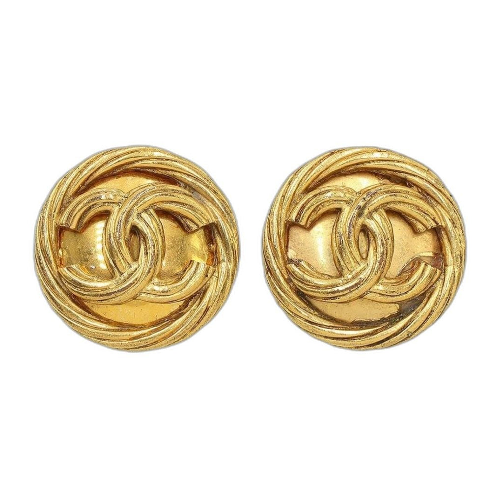 Chanel CC Logo Round Earrings