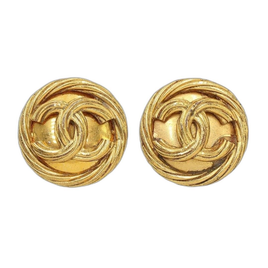 Chanel CC Logo Round Earrings