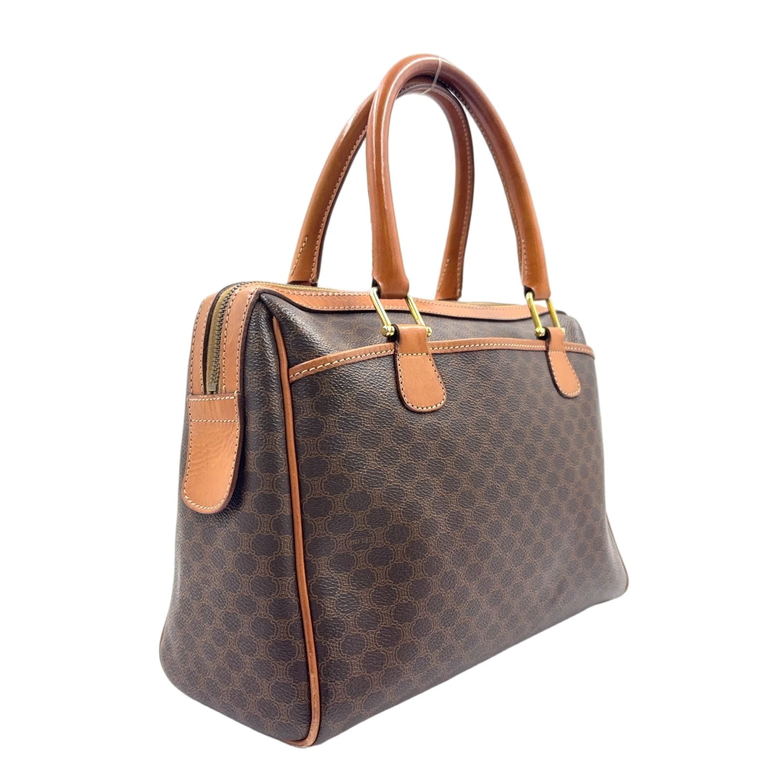 Celine Macadam Leather Brown Light Mini Boston Bag Gold — view 2
